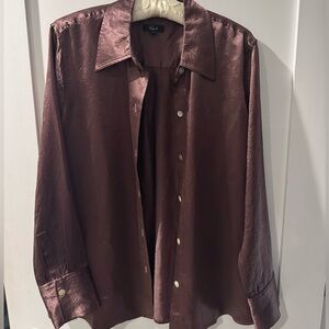 Rails Chocolate Brown Satin Button Down Blouse M - NWT